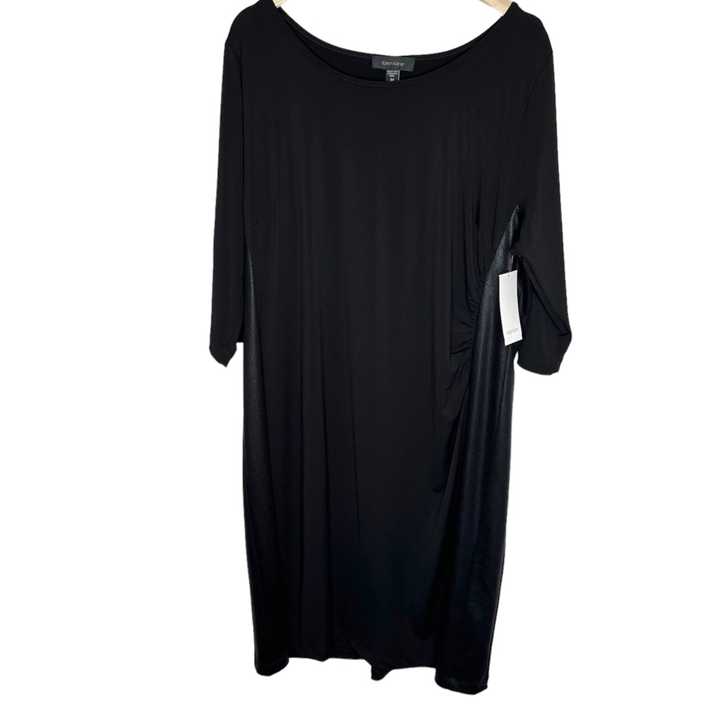 Karen Kane black faux leather accent midi cocktail shift dress plus size 3X